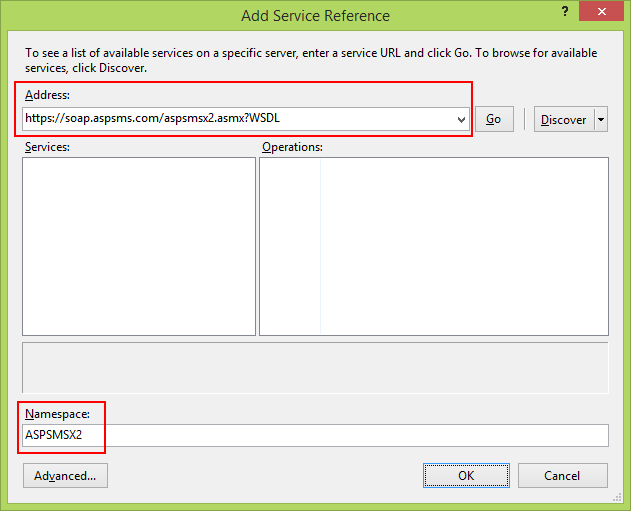 Add Service Reference: ASPSMS SOAP Web Service