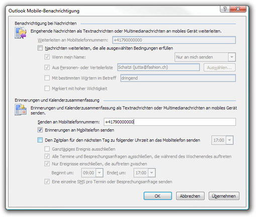 Outlook 2007 Mobile-Benachrichtigung - Erinnerungen.