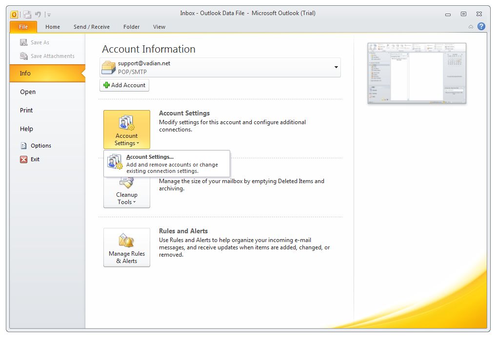 Open Outlook Account settings.